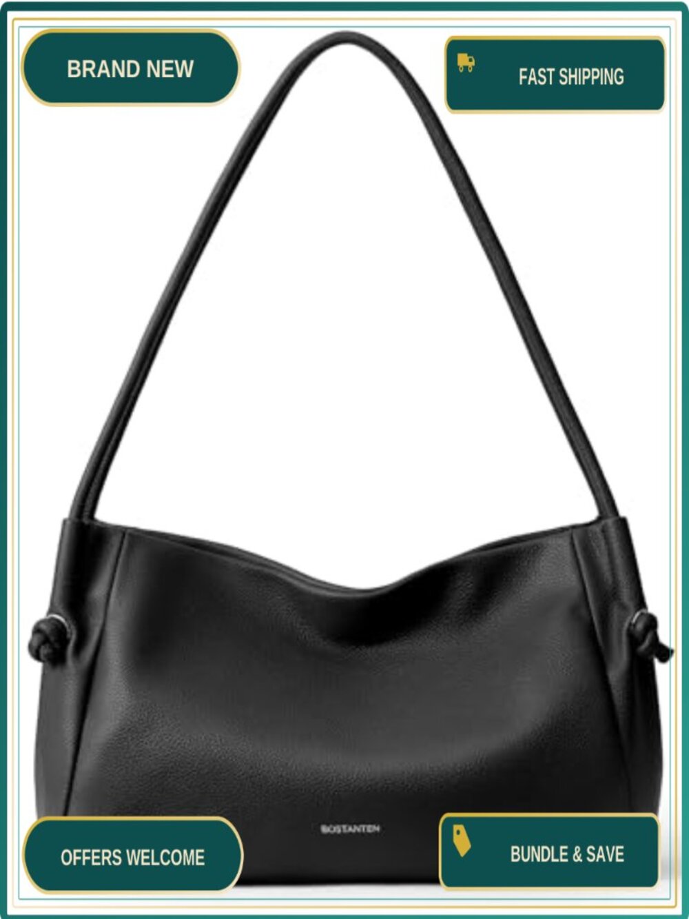 Pebbled Vegan Leather Hobo Shoulder Bag Lightweight Multi-Pocket Purse